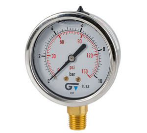 Manómetro Ø 63 con glicerina, salida inferior, rosca BSP 1/4